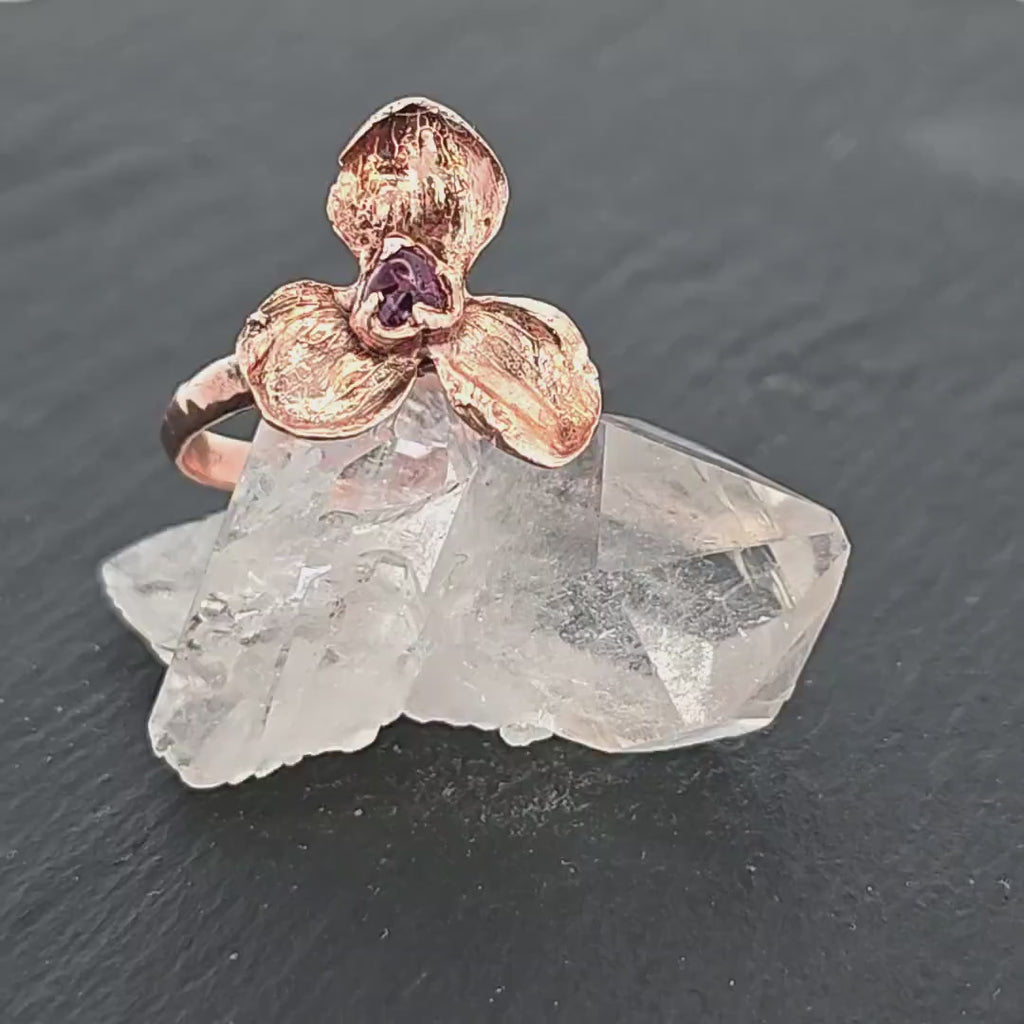 Real Flower 14k Rose Gold Ring: Purple Sapphire Floral Engagement Ring