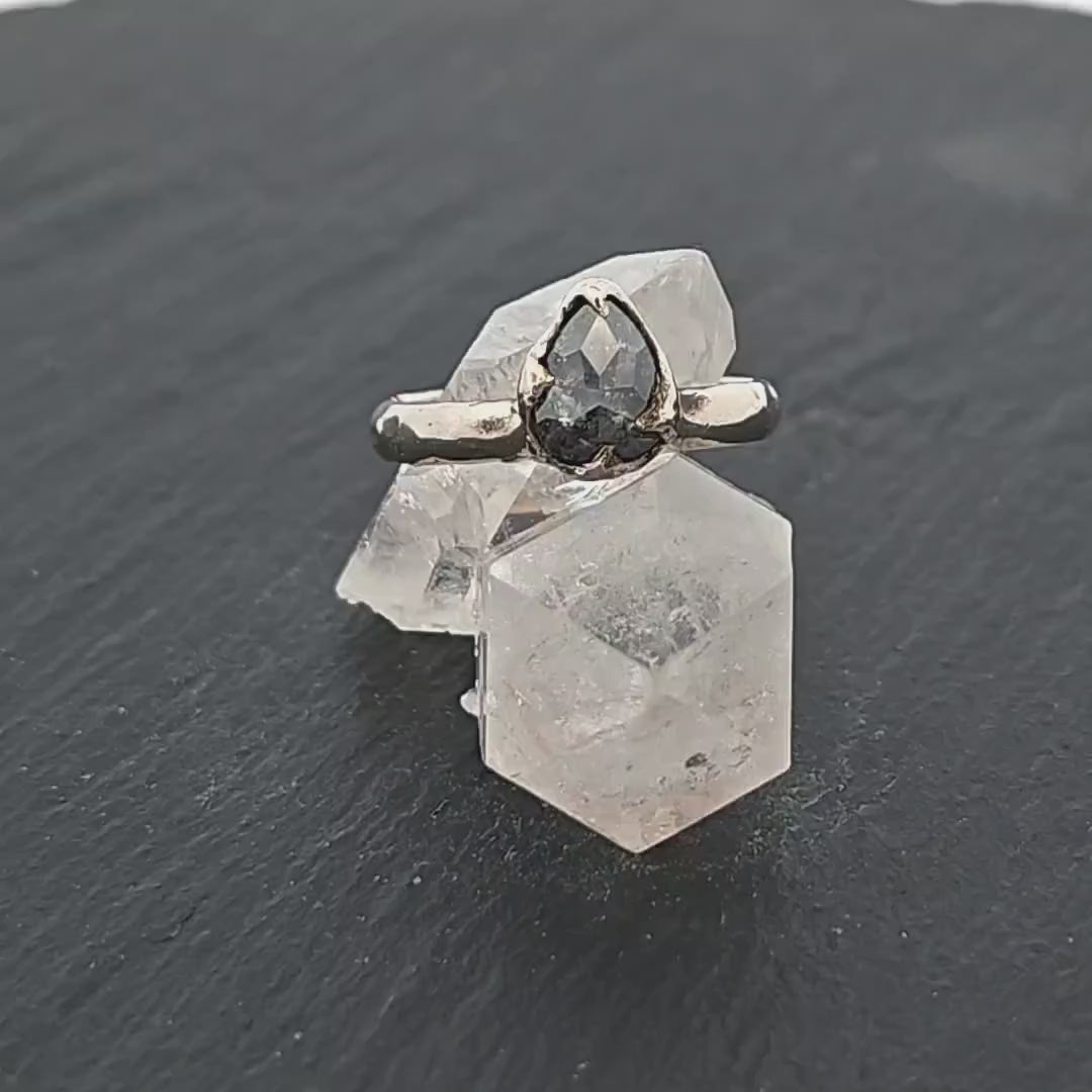 Fancy cut salt and pepper Diamond Solitaire Engagement 14k White Gold Wedding Ring byAngeline 3422