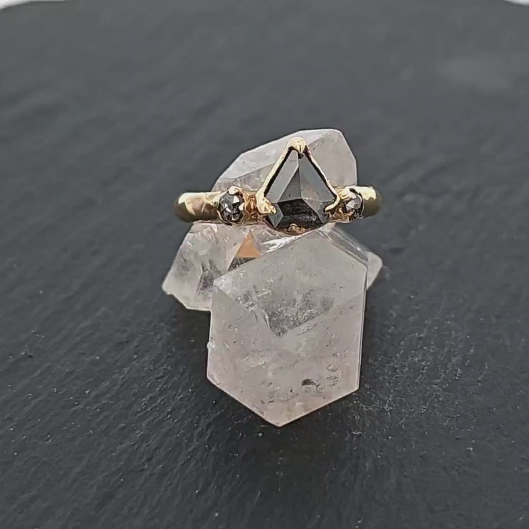 Fancy cut Salt and Pepper Diamond Engagement 14k Yellow Gold Multi stone Wedding Ring Stacking Rough Diamond Ring byAngeline 3254
