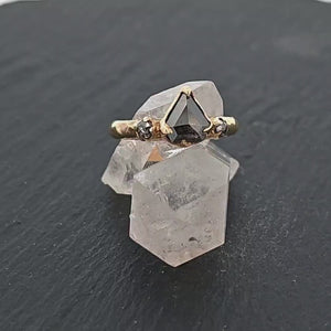 Fancy cut Salt and Pepper Diamond Engagement 14k Yellow Gold Multi stone Wedding Ring Stacking Rough Diamond Ring byAngeline 3254