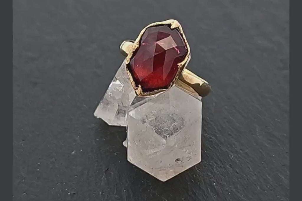 Fancy cut red Tourmaline Yellow Gold Ring Gemstone Solitaire recycled 18k statement cocktail statement 3327