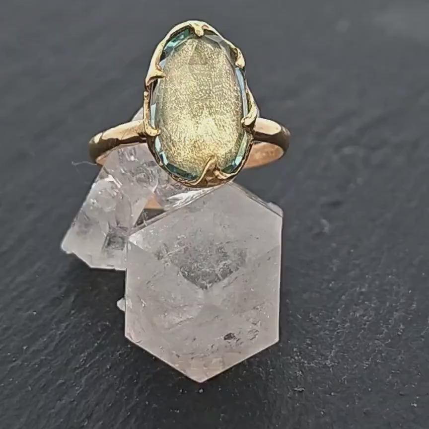 Fancy cut Aquamarine Yellow Gold Ring Gemstone Solitaire recycled 18k statement cocktail statement 1232
