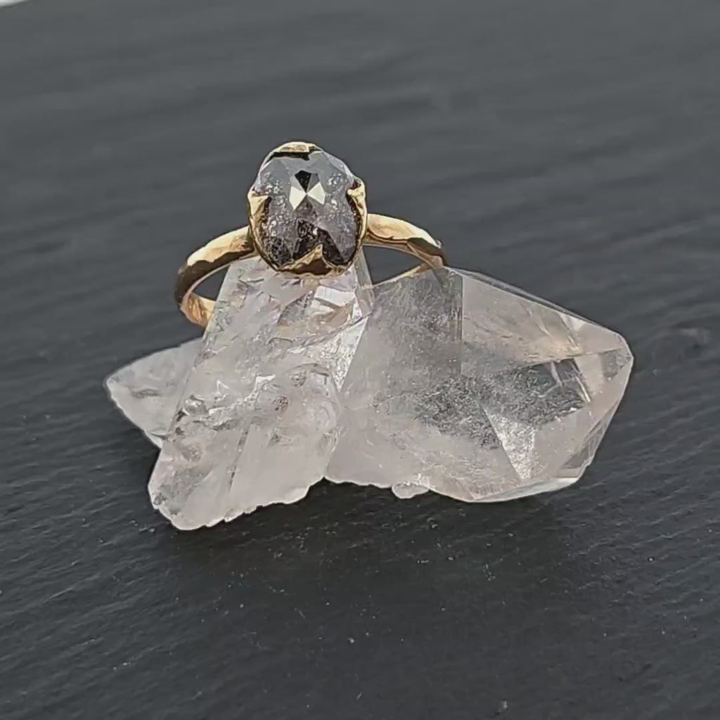 Fancy cut salt and pepper Diamond Solitaire Engagement 18k yellow Gold Wedding Ring Diamond Ring byAngeline 1608