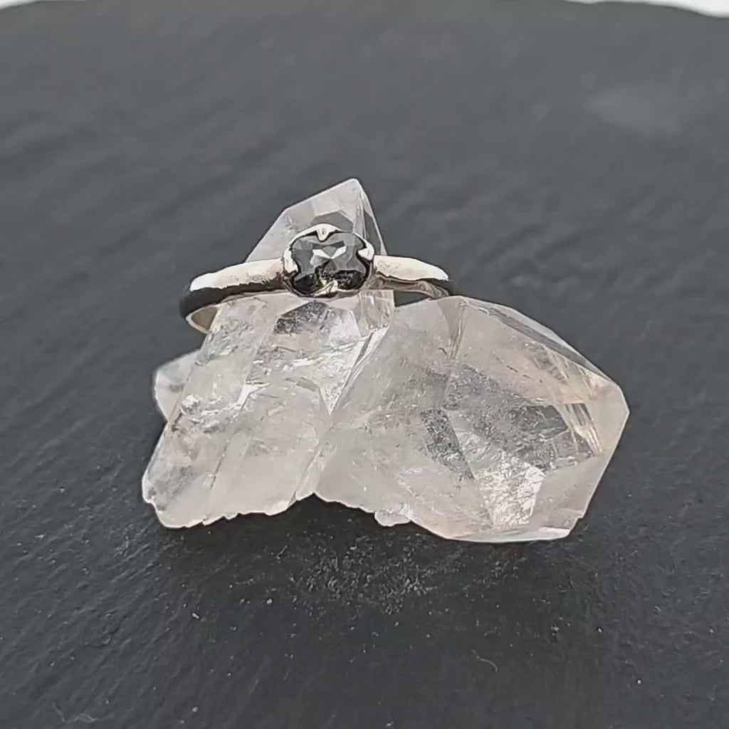Fancy cut salt and pepper Diamond Solitaire Engagement 14k White Gold Wedding Ring 3433