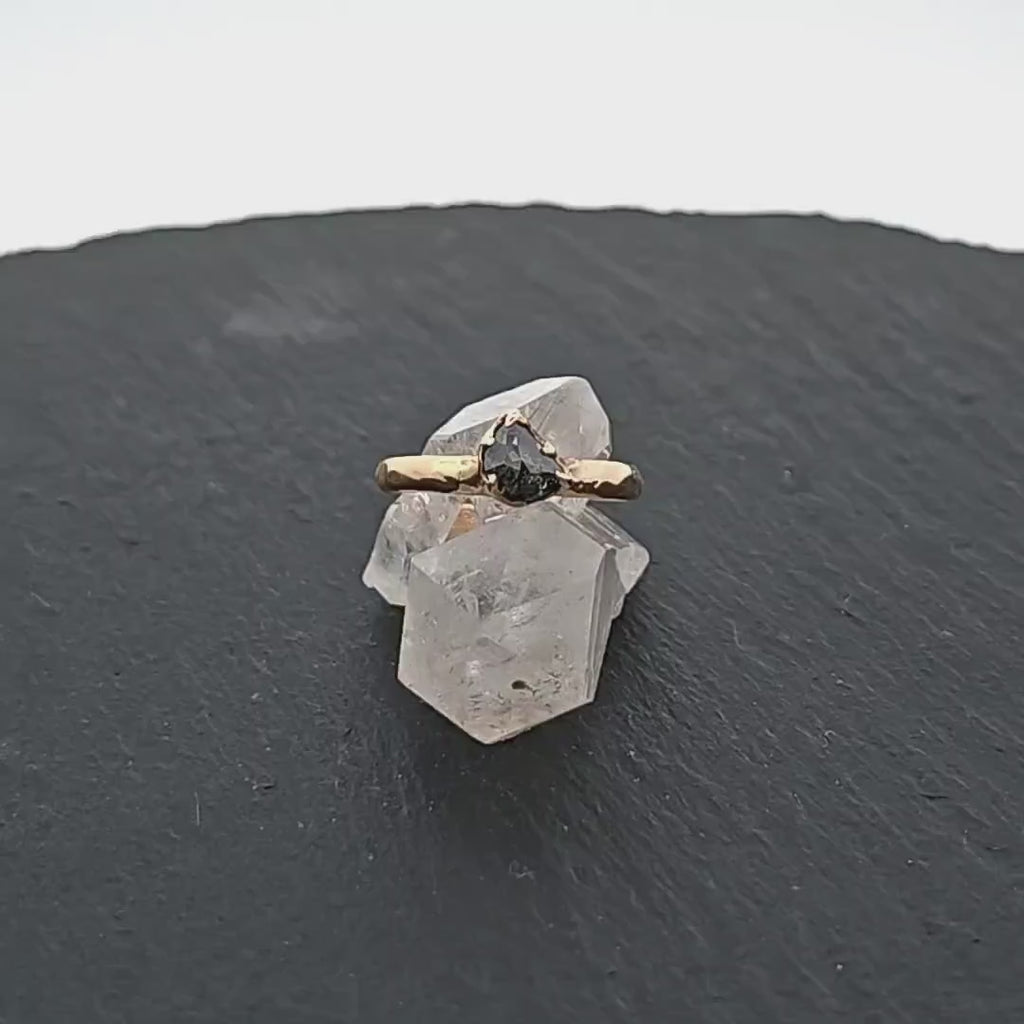 Salt and Pepper Half Moon Diamond Engagement Ring • 18k Yellow Gold • Handmade by Angeline 2802