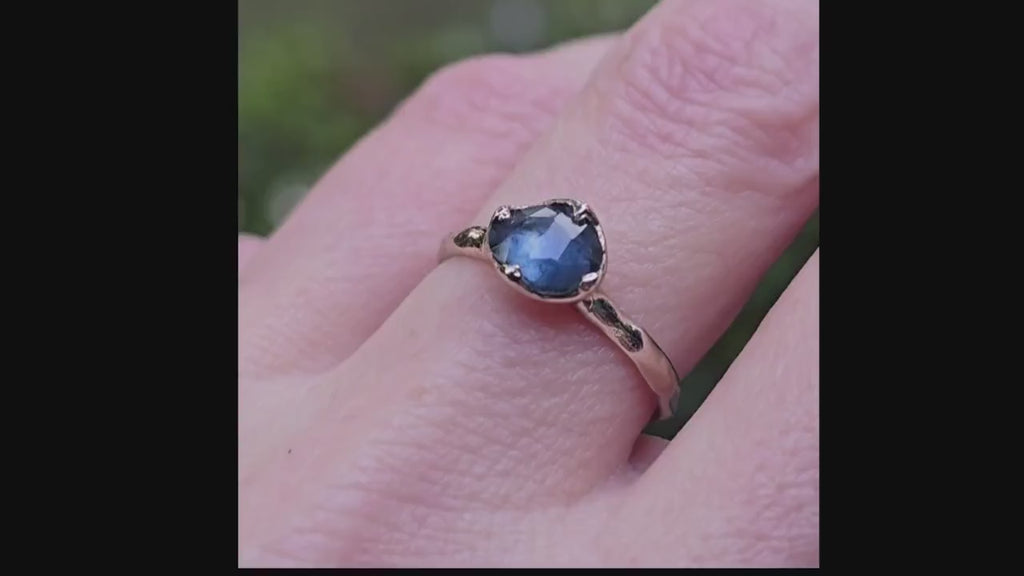 Montana Sapphire Solitaire Engagement Ring • 14k White Gold • Antique Rose Style Cut • Handmade In USA byAngeline 3615