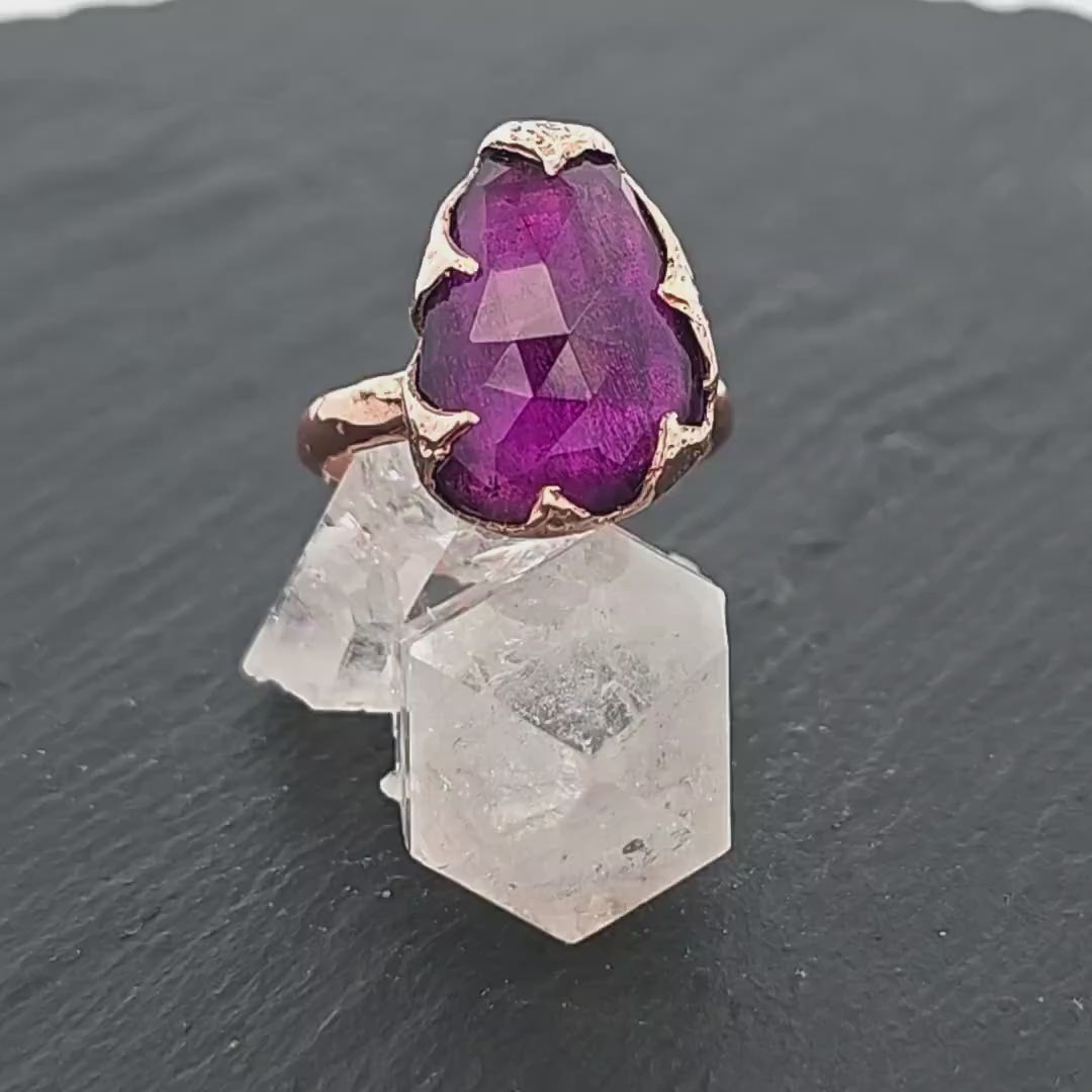 Fancy cut Amethyst Rose Gold Ring Gemstone Solitaire recycled 14k statement cocktail statement 1219
