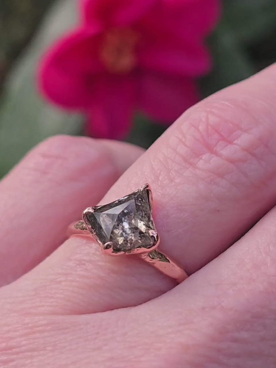 Shield Cut Salt & Pepper Diamond Engagement Ring • 1.935 ct Natural Diamond • 14k Rose Gold • Handmade in USA by Angeline 3617
