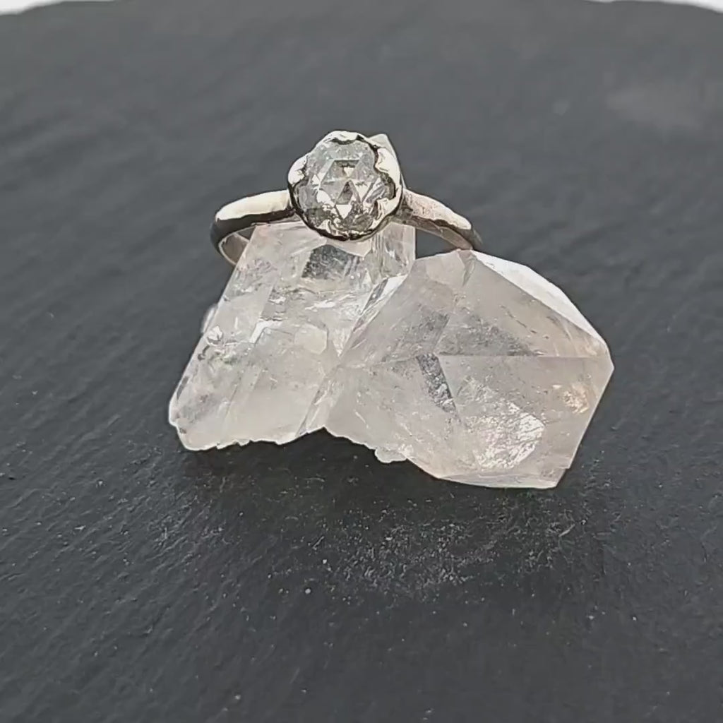 Fancy cut Salt and Pepper Diamond Solitaire Engagement 14k White Gold Wedding Ring Diamond Ring by Angeline 2295