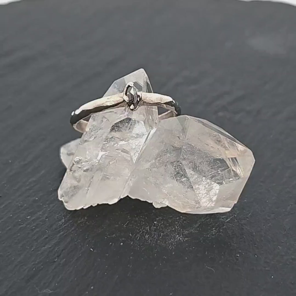 Dainty Salt and Pepper Diamond Solitaire Engagement Ring • 14k White Gold • Handmade by Angeline 3435