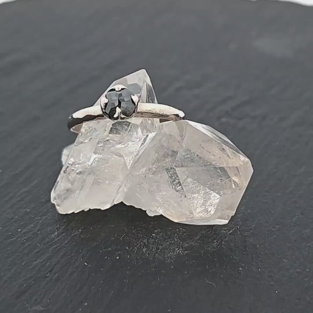 Fancy cut salt and pepper Diamond Solitaire Engagement 14k White Gold Wedding Ring 3434