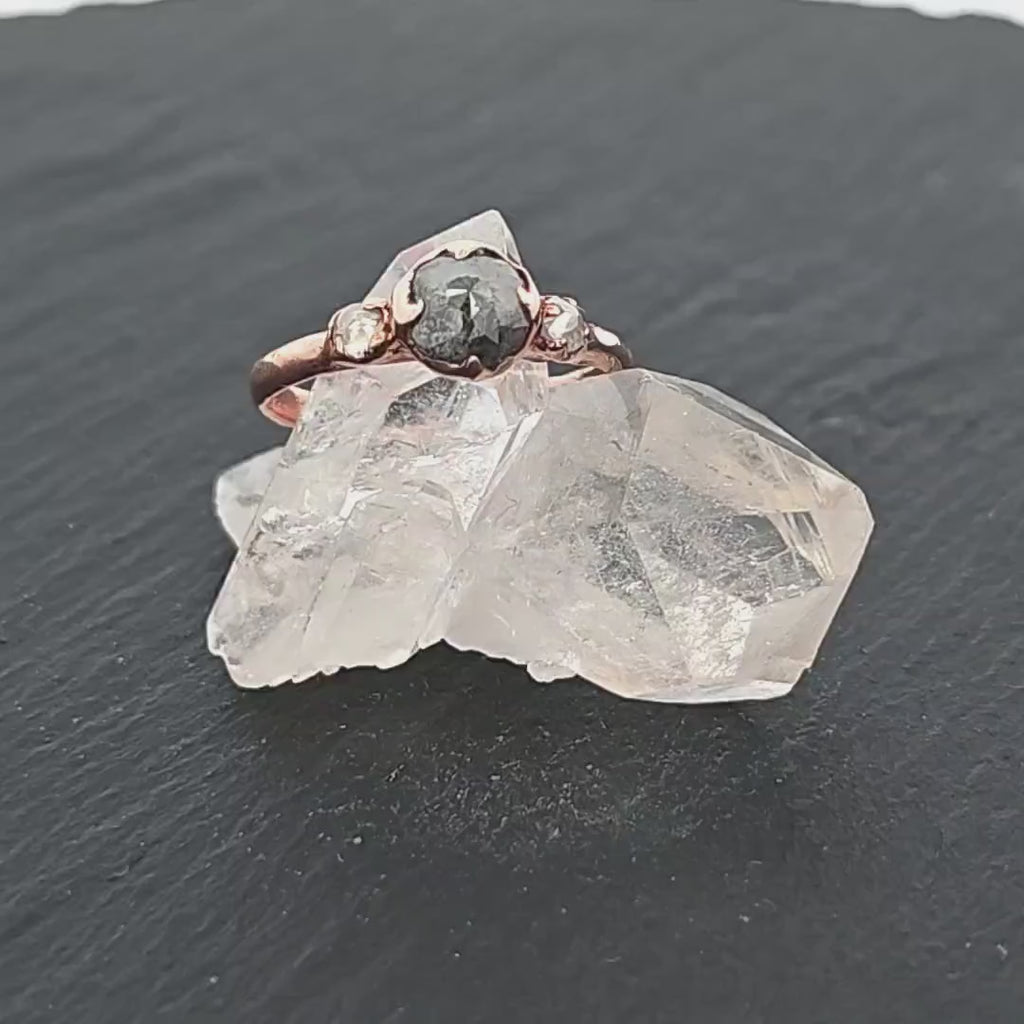 Salt & Pepper Diamond Engagement Ring • 14k Rose Gold • Multi-Stone • Wedding Ring by Angeline 3009