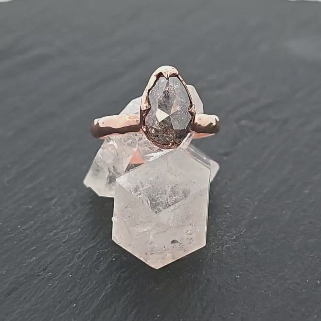 Salt and Pepper Diamond Solitaire Engagement Ring • 14k Rose Gold • Handmade by Angeline 3335