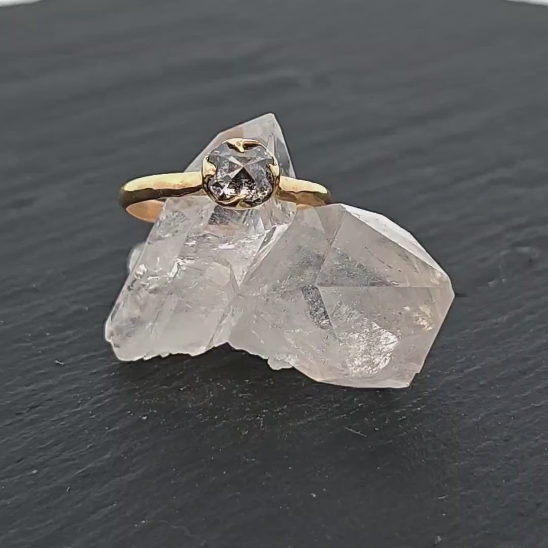 Fancy cut salt and pepper Diamond Solitaire Engagement 18k yellow Gold Wedding Ring Diamond Ring byAngeline 1276
