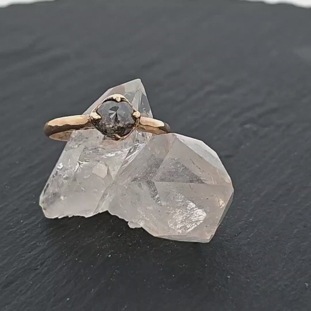 Fancy cut salt and pepper Diamond Solitaire Engagement 14k yellow Gold Wedding Ring Diamond Ring byAngeline 1472