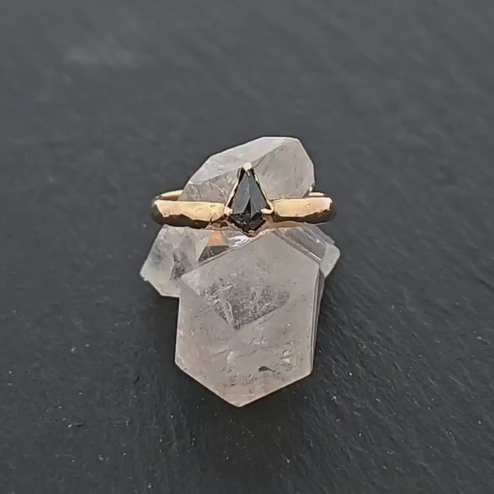 Fancy cut salt and pepper Diamond Solitaire Engagement 18k yellow Gold Wedding Ring Diamond Ring by Angeline 2931