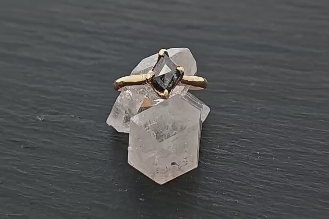 Fancy cut Salt and pepper Diamond Engagement 14k yellow Gold Wedding Ring Rough Diamond Ring byAngeline 1410