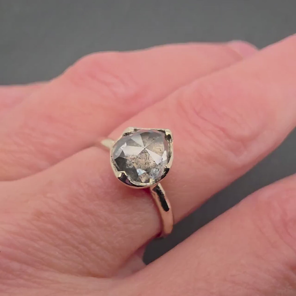 Salt and Pepper Diamond Engagement Ring • 18k White Gold Solitaire Ring • Pear Shaped Diamond Ring • Handmade by Angeline 3646