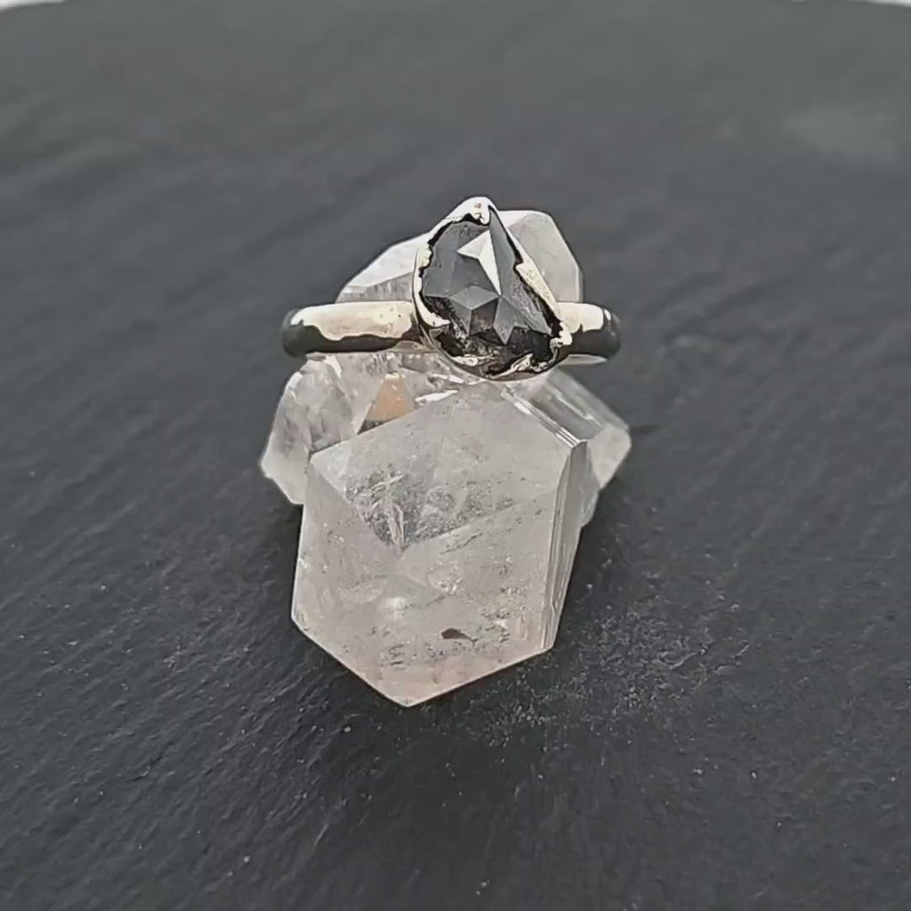 Cognac Half Moon Diamond Solitaire Engagement Ring • 14k White Gold • Handcrafted by Angeline 2989