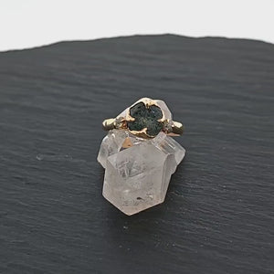 Raw blue green Montana Sapphire and rough diamonds Yellow 14k Gold Engagement Wedding Gemstone Multi stone 3303