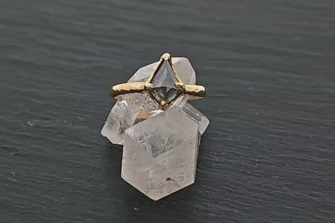 Fancy cut salt and pepper Diamond Solitaire Engagement 18k yellow Gold Wedding Ring Diamond Ring byAngeline 1401