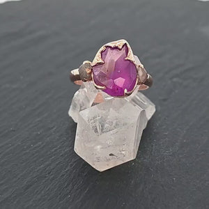 Partially faceted Sapphire gemstone Raw Rough Diamond 14k Rose Gold Engagement multi stone 1311