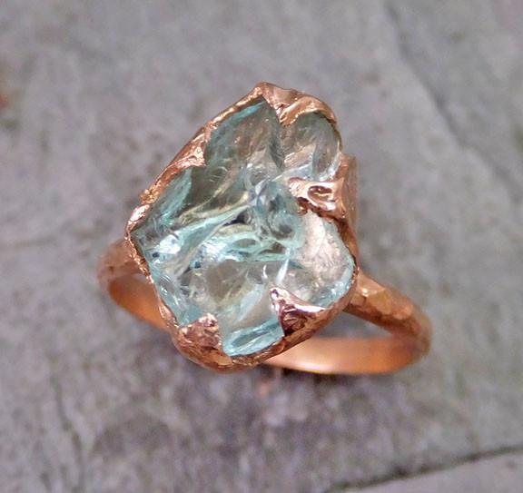 Raw Uncut Aquamarine Ring Solid 14K Rose Gold Ring wedding engagement Rough Gemstone Ring Statement Ring Stacking Ring byAngeline - by Angeline