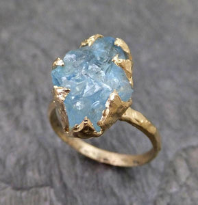 Raw Uncut Aquamarine Ring Solid 14K Gold Ring wedding engagement Rough Gemstone Ring Statement Ring Stacking Ring - by Angeline