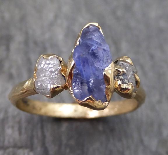 Raw Sapphire Diamond Gold Engagement Ring Wedding Ring Custom One Of a ...