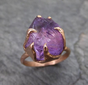 Amethyst Rose Gold Ring Purple Gemstone Recycled 14k rose Gold Gemstone Cocktail Statement ring - by Angeline