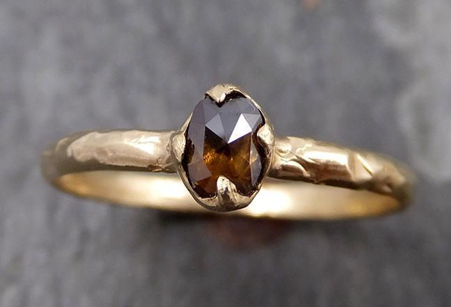 Fancy cut Cognac Diamond Solitaire Dainty Engagement 14k Yellow Gold Wedding Ring Diamond Ring byAngeline 0809 - Gemstone ring by Angeline