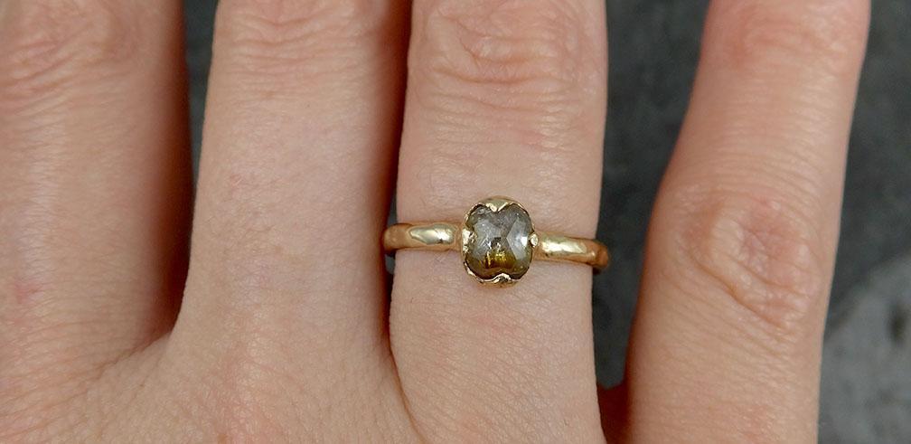 Faceted Fancy cut Champagne Diamond Solitaire Engagement 14k Yellow Gold Wedding Ring byAngeline 0825 - Gemstone ring by Angeline