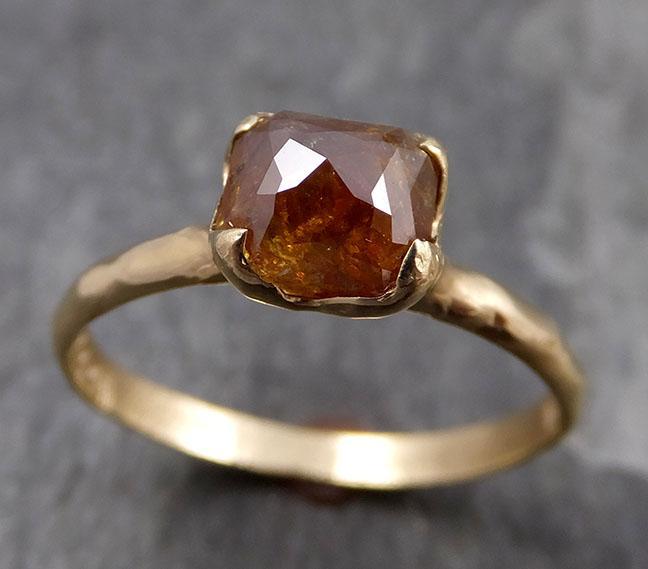Faceted Fancy cut Cognac Diamond Solitaire Engagement 14k Yellow Gold Wedding Ring byAngeline 0826 - Gemstone ring by Angeline