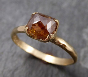 Faceted Fancy cut Cognac Diamond Solitaire Engagement 14k Yellow Gold Wedding Ring byAngeline 0826 - Gemstone ring by Angeline