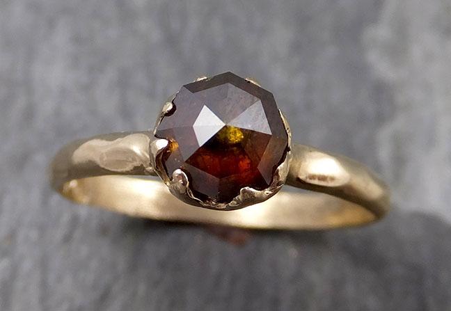 Faceted Fancy cut Cognac Diamond Solitaire Engagement 14k Yellow Gold Wedding Ring byAngeline 0827 - Gemstone ring by Angeline