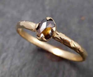 Faceted Fancy cut Dainty Cognac Diamond Solitaire Engagement 14k Yellow Gold Wedding Ring byAngeline 0828 - Gemstone ring by Angeline