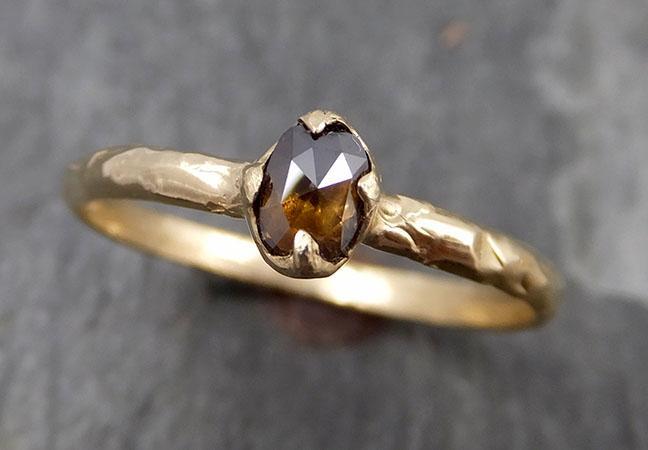 Faceted Fancy cut Dainty Cognac Diamond Solitaire Engagement 14k Yellow Gold Wedding Ring byAngeline 0828 - Gemstone ring by Angeline