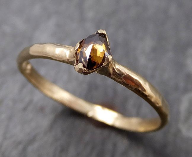 Faceted Fancy cut Dainty Cognac Diamond Solitaire Engagement 14k Yellow Gold Wedding Ring byAngeline 0829 - Gemstone ring by Angeline