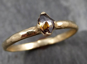 Faceted Fancy cut Dainty Cognac Diamond Solitaire Engagement 14k Yellow Gold Wedding Ring byAngeline 0829 - Gemstone ring by Angeline