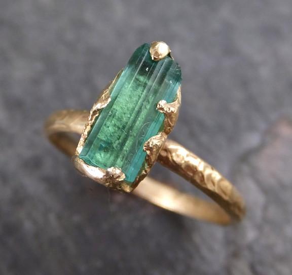 Raw Green Tourmaline Gold Ring Rough Uncut Gemstone tourmaline recycled 14k stacking cocktail statement - by Angeline