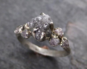 Rough Pink Grey Diamond Engagement Ring Raw 14k White Gold Wedding Ring diamond Multi stone Rough Diamond Ring - by Angeline