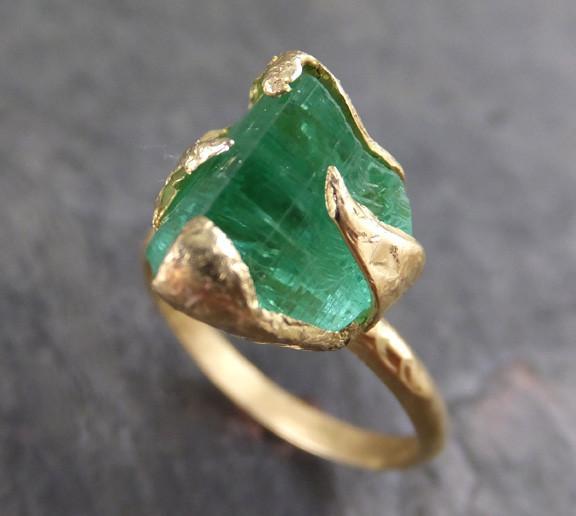 Raw Sea Green Tourmaline Gold Ring Rough Uncut Gemstone tourmaline recycled 18k stacking cocktail statement - by Angeline