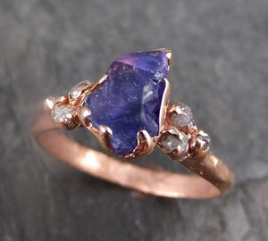 Raw Sapphire pink Diamond Gold Engagement Ring Wedding Custom One Of a Kind Purple Gemstone Ring Multi stone Ring - by Angeline