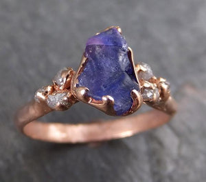 Raw Sapphire pink Diamond Gold Engagement Ring Wedding Custom One Of a Kind Purple Gemstone Ring Multi stone Ring - by Angeline