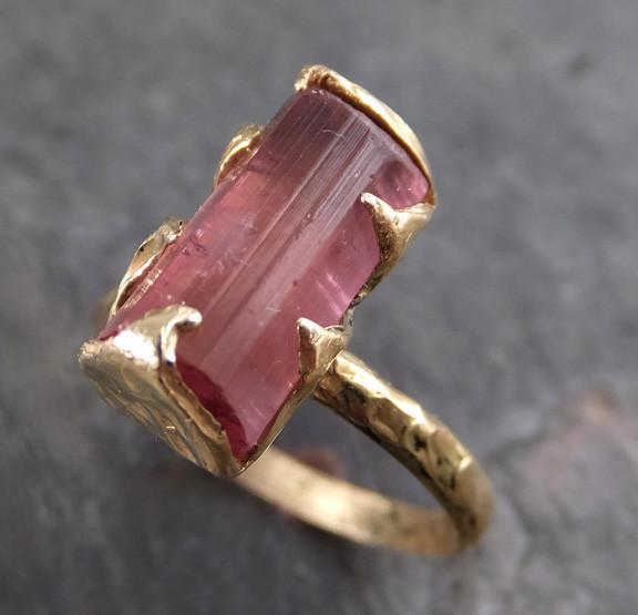 Raw Pink Tourmaline Rose Gold Ring Rough Uncut  Pink Gemstone Promise engagement wedding recycled 14k Size stacking byAngeline 0070 - by Angeline