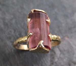 Raw Pink Tourmaline Rose Gold Ring Rough Uncut  Pink Gemstone Promise engagement wedding recycled 14k Size stacking byAngeline 0070 - by Angeline