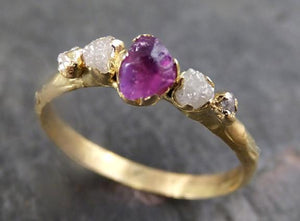 Raw Sapphire Diamond 18k Gold Engagement Ring Multi stone Wedding Ring Custom One Of a Kind Gemstone Ring Three stone Ring - by Angeline