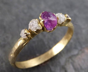Raw Sapphire Diamond 18k Gold Engagement Ring Multi stone Wedding Ring Custom One Of a Kind Gemstone Ring Three stone Ring - by Angeline