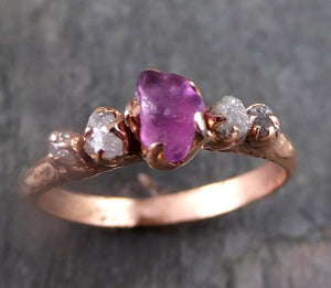 Raw Sapphire Diamond Rose Gold Engagement Ring Wedding Ring Custom One Of a Kind Pink Gemstone Multi stone Ring - by Angeline