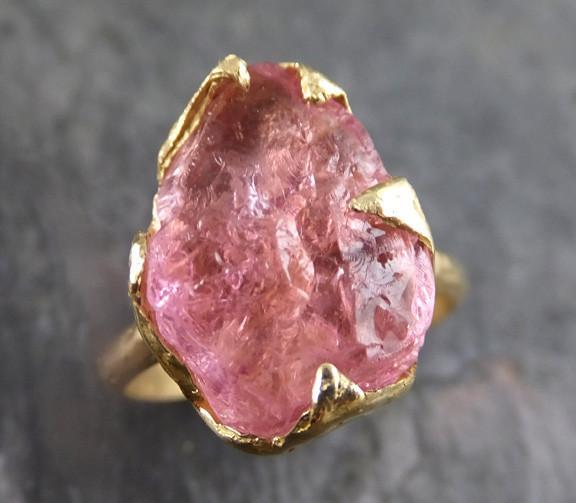 Raw Rough Pink Topaz 18k yellow Gold Ring One Of a Kind Gemstone Ring Recycled gold 0076 - by Angeline
